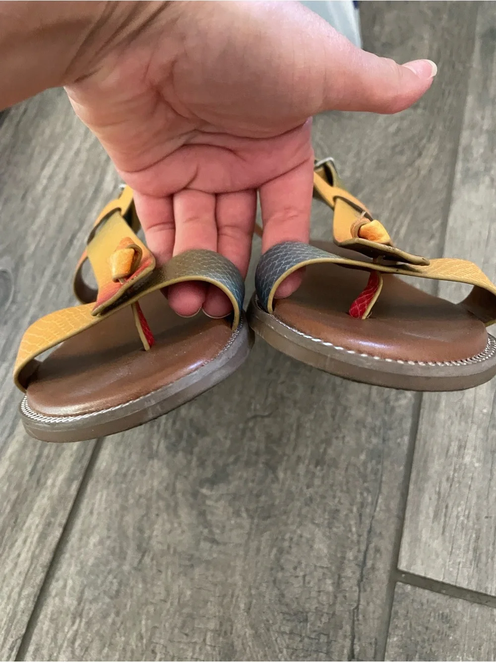 Franco Sarto Gradient Orange Yellow Green Leather Slingback Sandals
